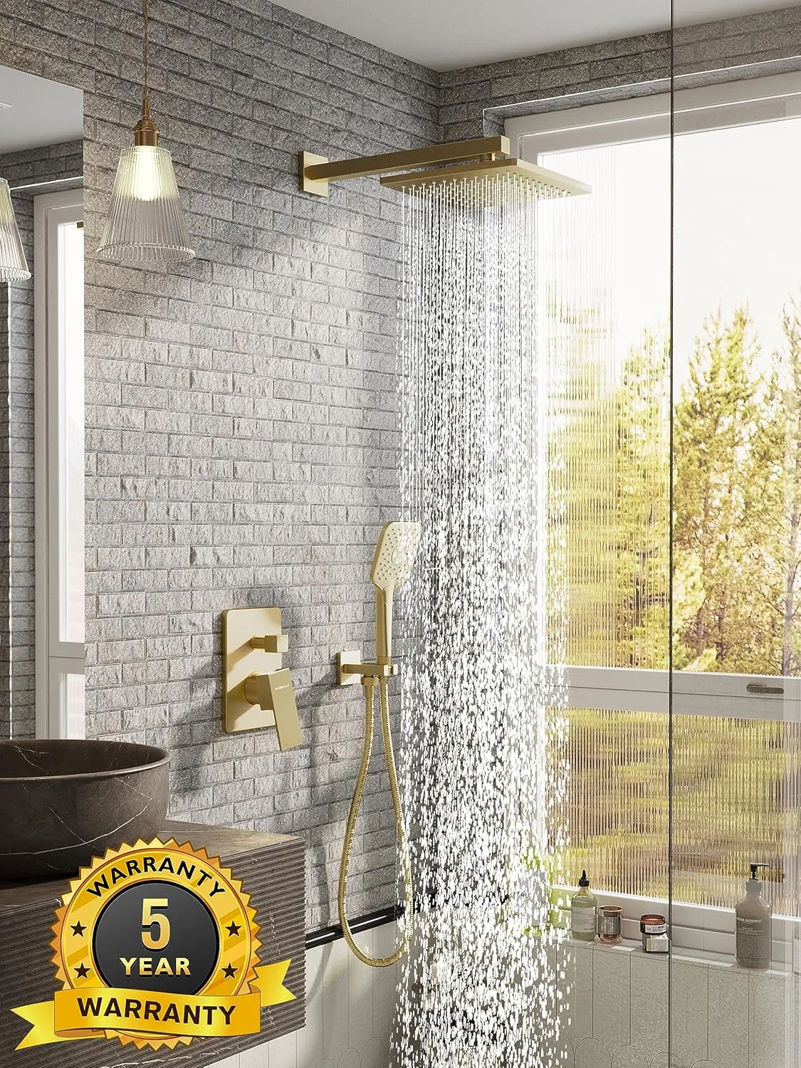Gabrylly Shower System Gold, Wall Mounted Shower Faucet Set for Bathroom with High Pressure 10" Rain Shower head and 3-Setting Handheld Shower Head Set, 2 Way Shower Valve Kit, Brushed Gold