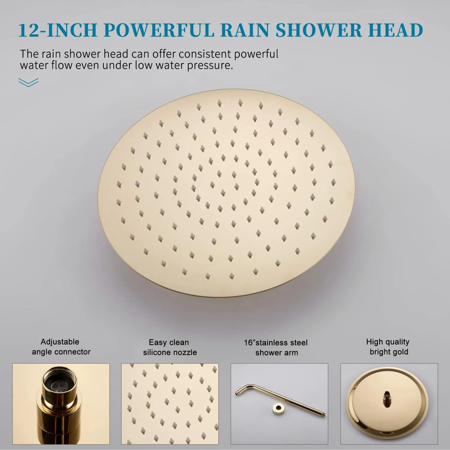 Gabrylly Shower System Polished Gold, Rain Shower Head System for Bathroom with High Pressure 12" Rain Shower head and 5-Setting Handheld Shower Head Set