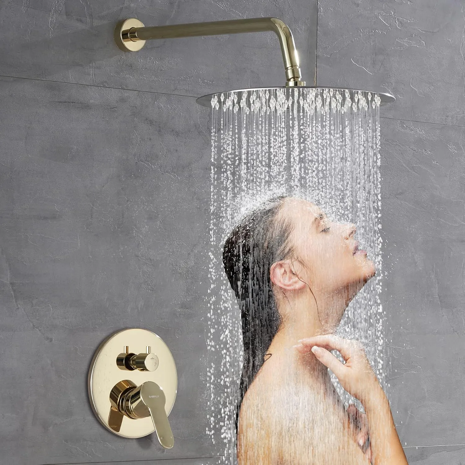 Gabrylly Shower System Polished Gold, Rain Shower Head System for Bathroom with High Pressure 12" Rain Shower head and 5-Setting Handheld Shower Head Set