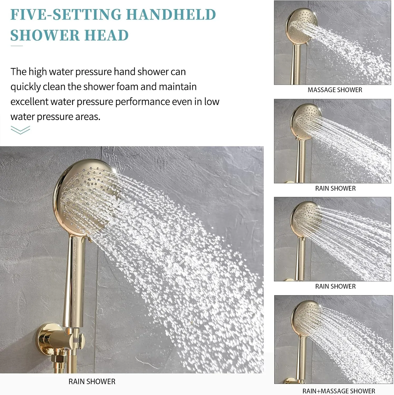 Gabrylly Shower System Polished Gold, Rain Shower Head System for Bathroom with High Pressure 12" Rain Shower head and 5-Setting Handheld Shower Head Set