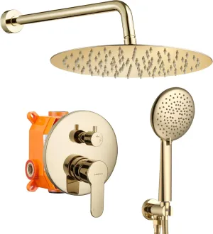 Gabrylly Shower System Polished Gold, Rain Shower Head System for Bathroom with High Pressure 12" Rain Shower head and 5-Setting Handheld Shower Head Set
