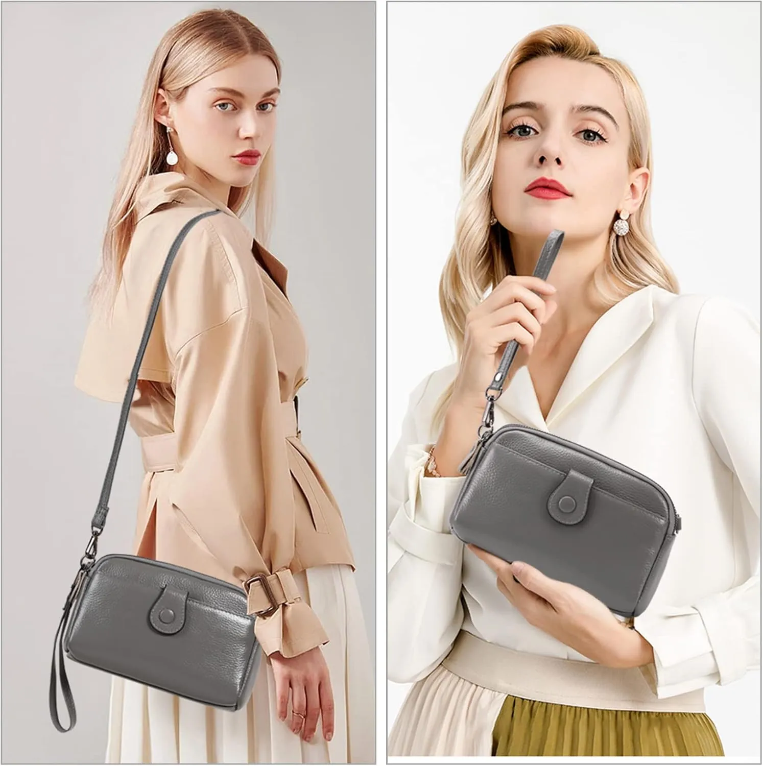 GAEKEAO Crossbody Bags for Women Small Genuine Leather Shoulder Purse Cross Body Bag with Wristlet Top Zipper