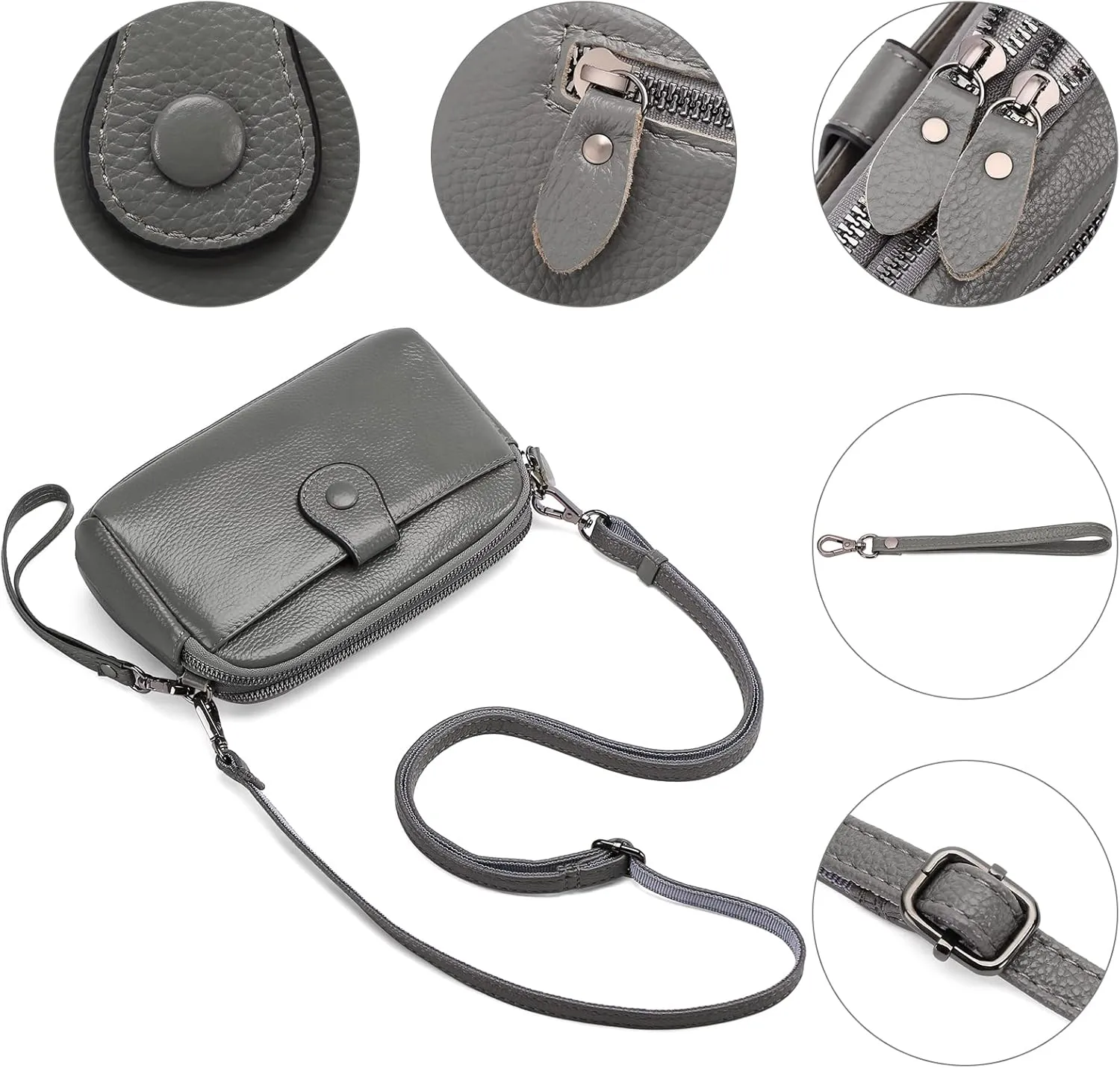 GAEKEAO Crossbody Bags for Women Small Genuine Leather Shoulder Purse Cross Body Bag with Wristlet Top Zipper