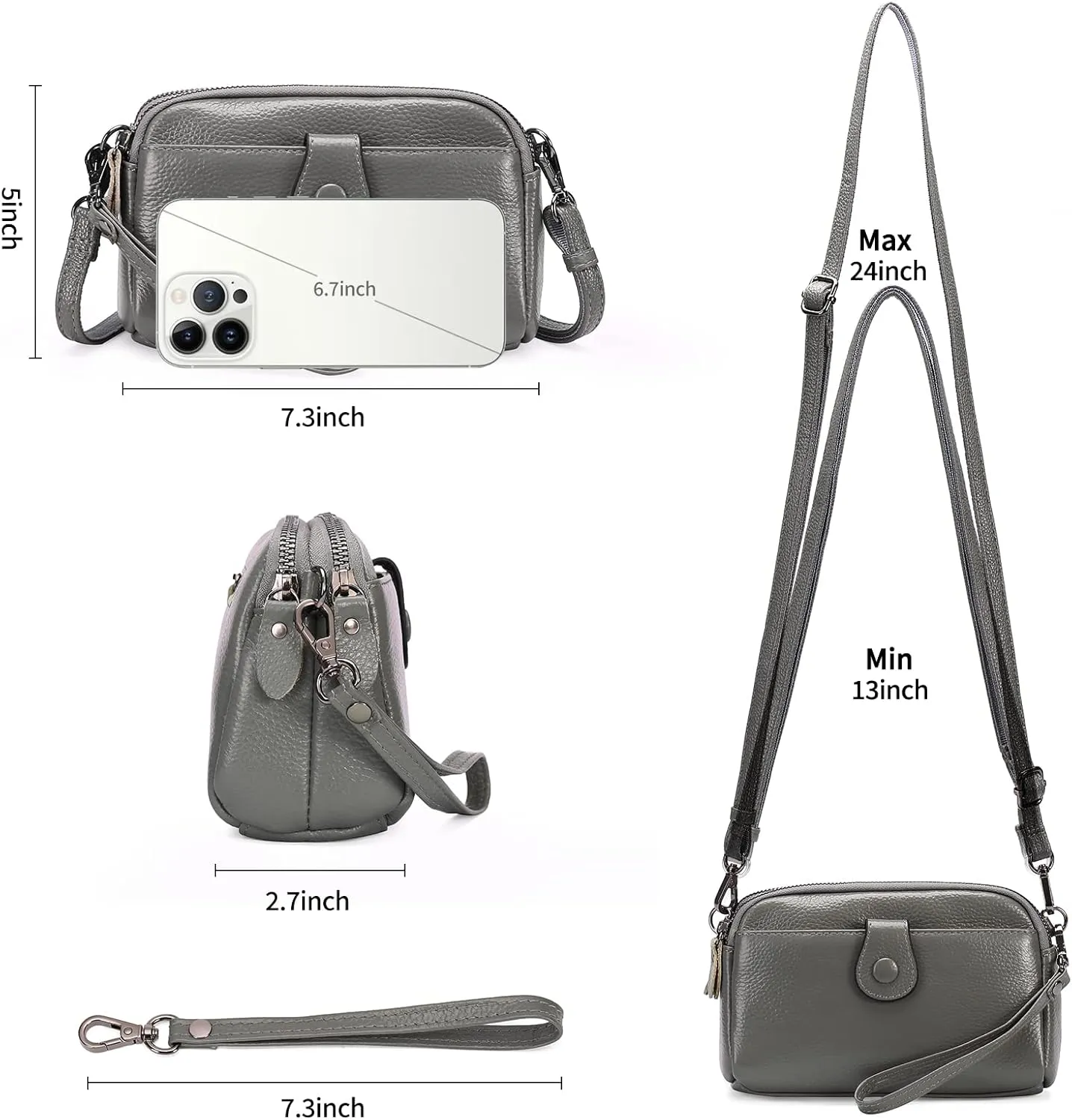 GAEKEAO Crossbody Bags for Women Small Genuine Leather Shoulder Purse Cross Body Bag with Wristlet Top Zipper