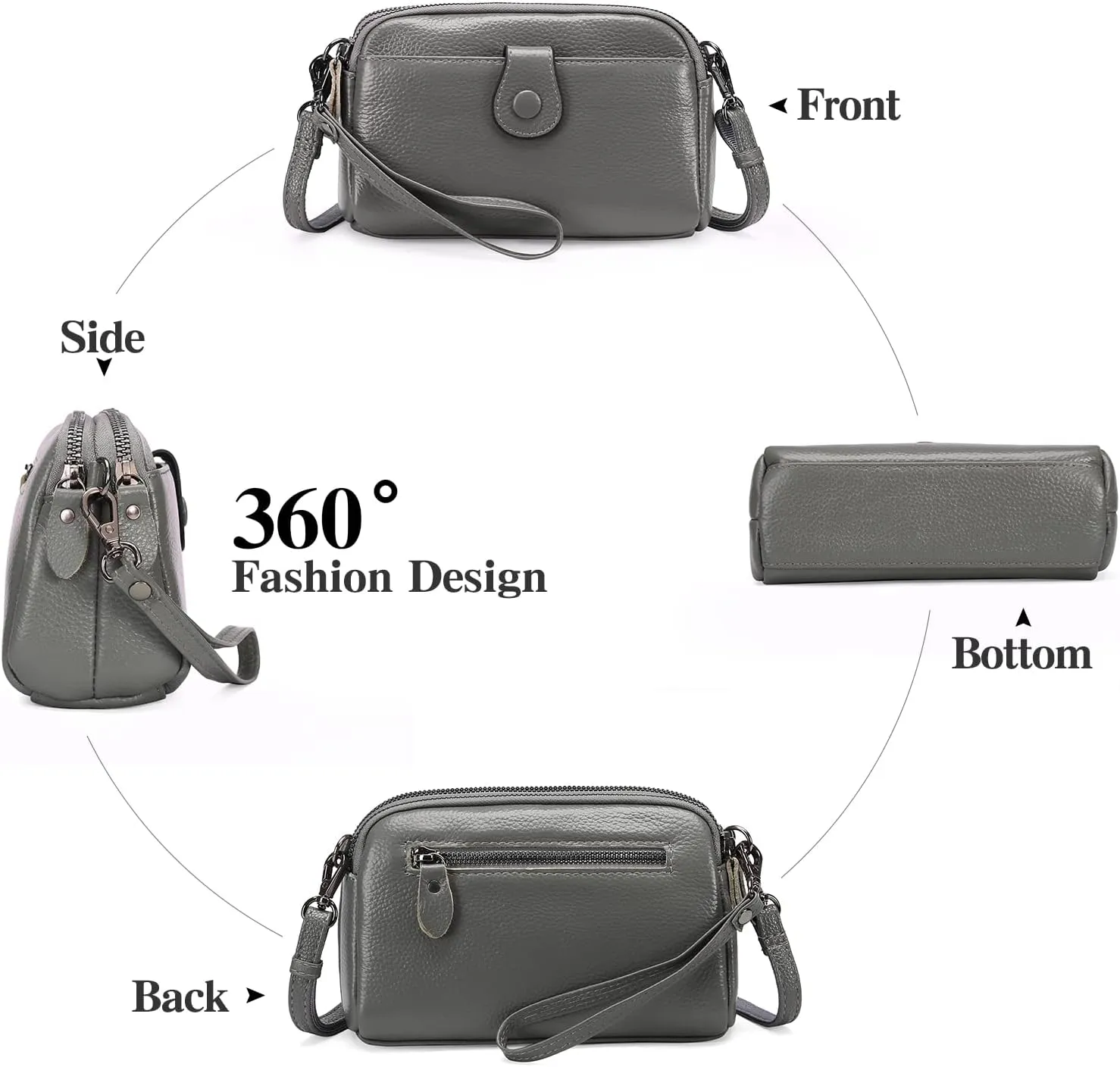 GAEKEAO Crossbody Bags for Women Small Genuine Leather Shoulder Purse Cross Body Bag with Wristlet Top Zipper