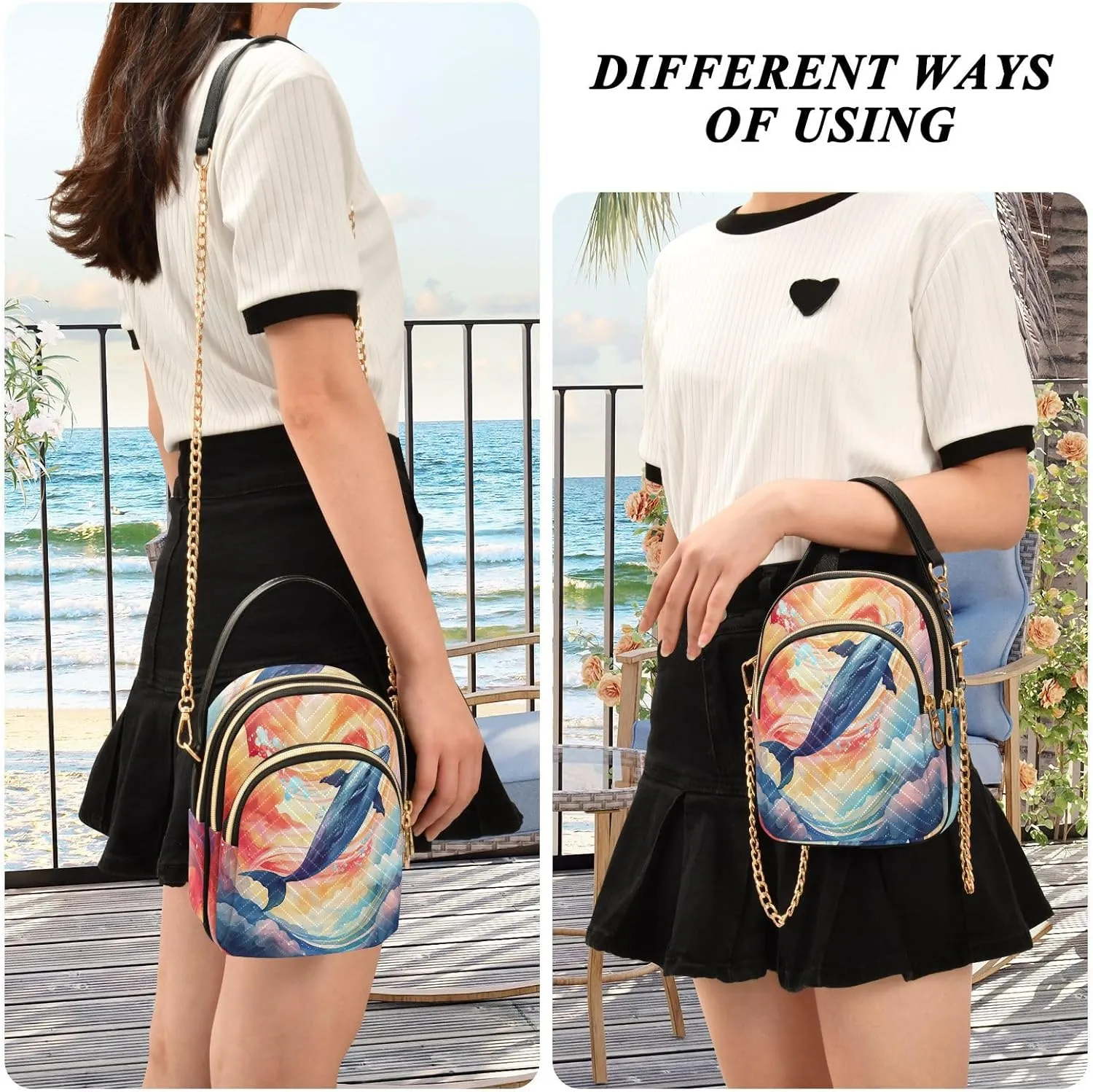 GAIGEO Fantasy Sea Of Clouds And Whale Shoulder Bag, Casual Crossbody Purse Crossbody Purse with Long Strap