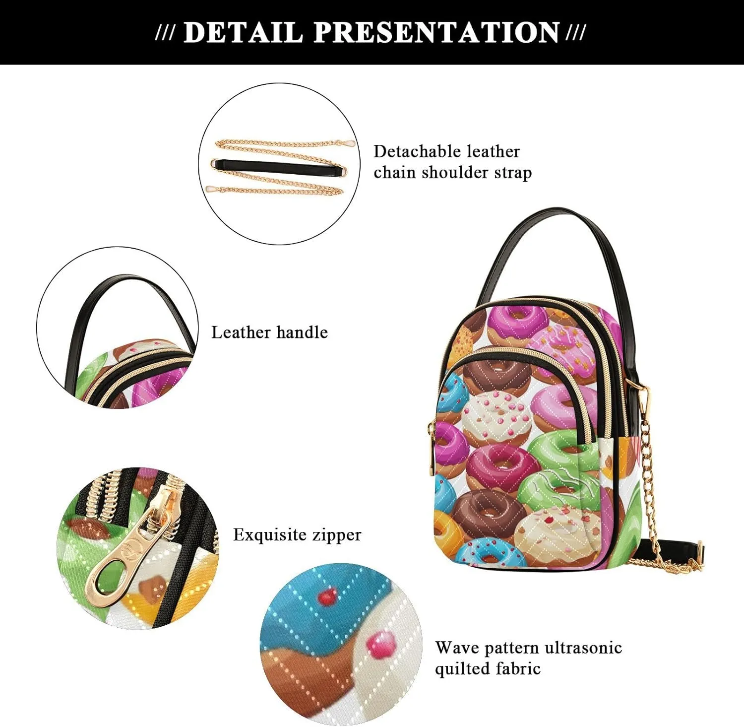 GAIGEO Multi Colors Donuts Shoulder Handbag, Crossbody with Removeable Strap, Modern Crossbody Bags for Women