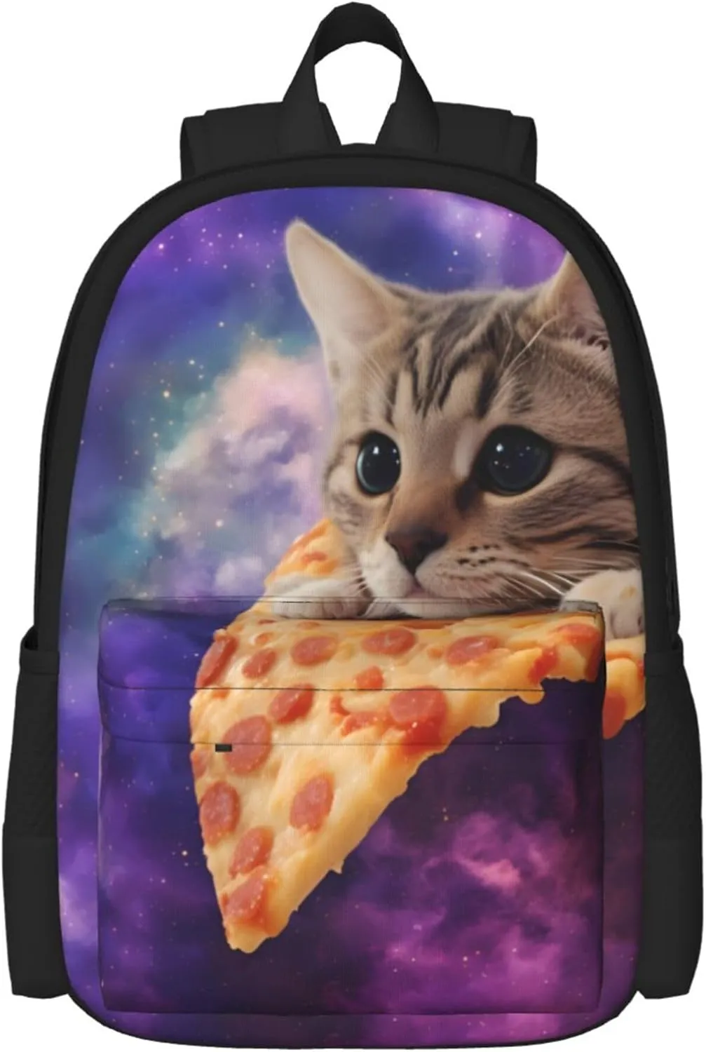 Galaxy Pizza Funny Cat Girls Backpacks School kids Bookbag Children Travel Shoulder Bag Casual Daypack 17 Inch Plus Laptop Bag for Unisex Teens Women Boys