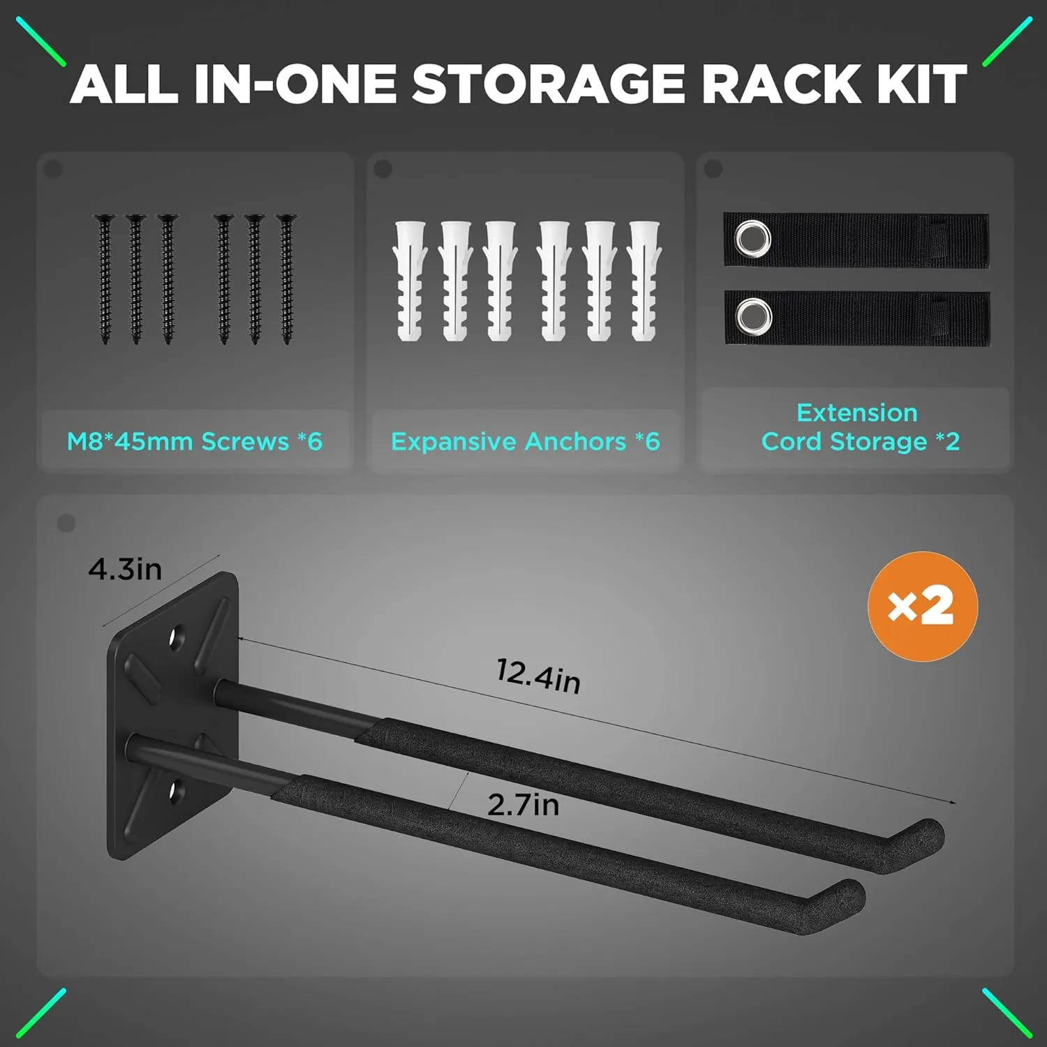 Garage Hooks, Heavy Duty Garage Hook, 12.4 Inch Wall Mount Hangers, Max Load 200 lbs Garage Storage Utility Hooks for Ladders, Chairs, Car Tires, Strollers, Garden Tools, Perfect Father's day gifts