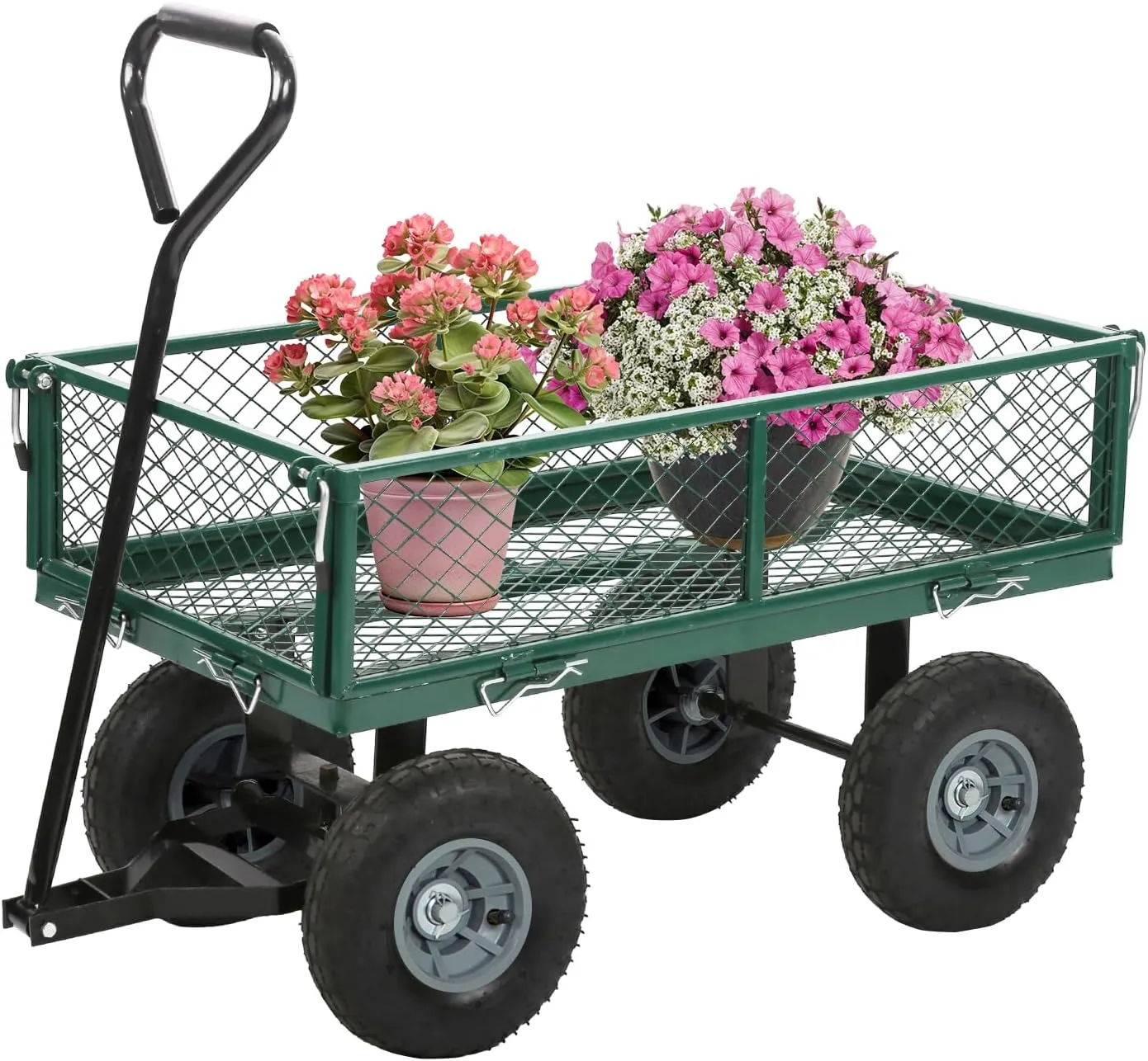 Garden Cart Wagon - 400 lbs Capacity Heavy-Duty Steel Mesh Utility Cart with Removable Sides, All-Terrain Wheels & Pull Handle for Yard, Lawn & Garden Hauler