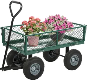 Garden Cart Wagon - 400 lbs Capacity Heavy-Duty Steel Mesh Utility Cart with Removable Sides, All-Terrain Wheels & Pull Handle for Yard, Lawn & Garden Hauler