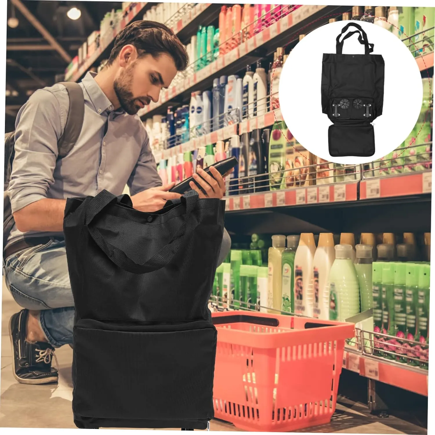 Garneck 2pcs Trolley Tug Bag Foldable Shopping Bag Stair Climbing Hand Trucks Folding Shopping Cart with Wheels