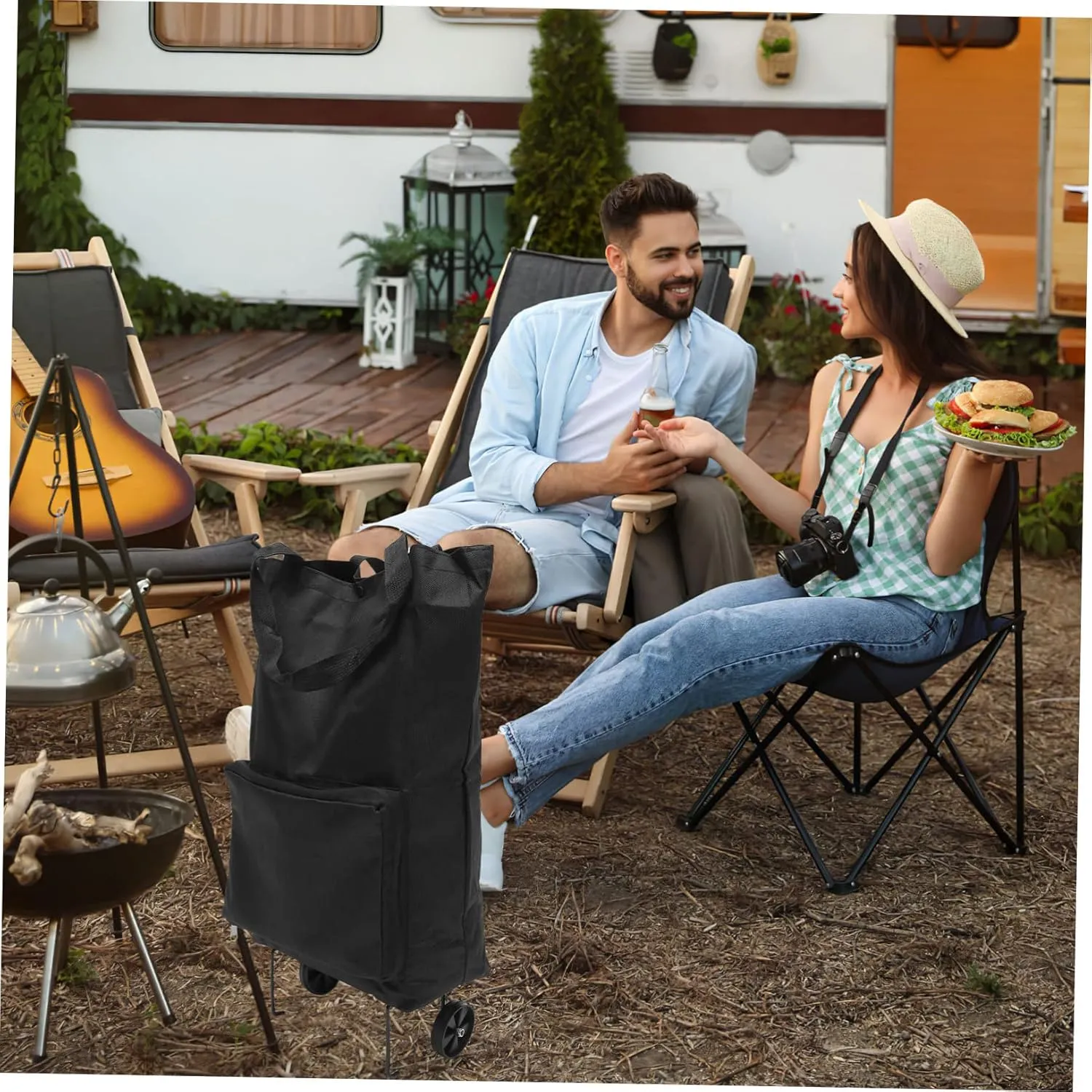 Garneck 2pcs Trolley Tug Bag Foldable Shopping Bag Stair Climbing Hand Trucks Folding Shopping Cart with Wheels