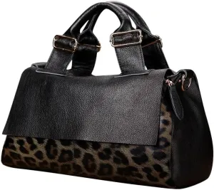 Genuine cowhide leopard print flap 2025 large capacity shoulder bag Crossbody women's handbag with detachable shoulder strap and flap