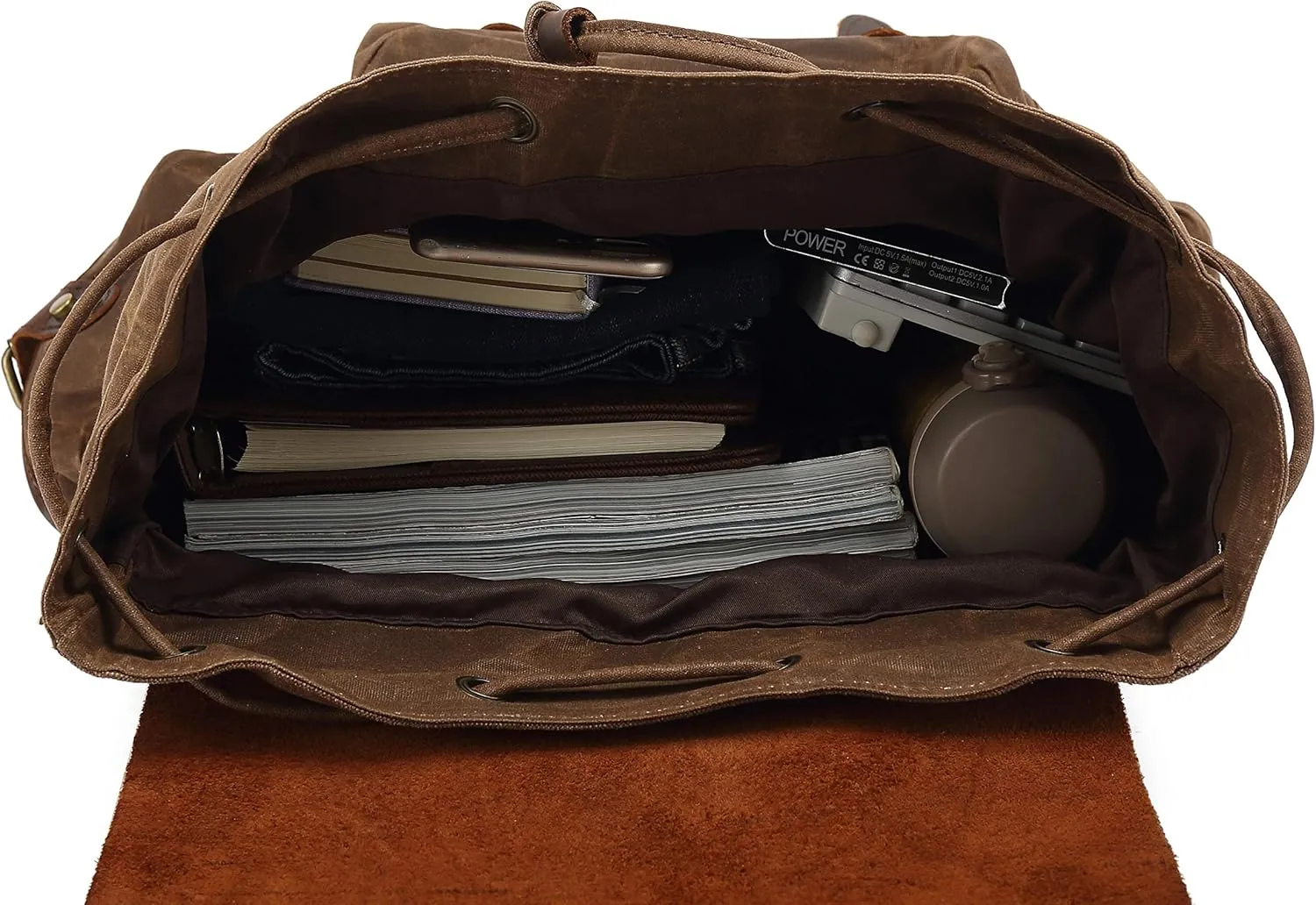 Genuine Leather Canvas waxed Backpack Travel Rucksack Laptop Bag