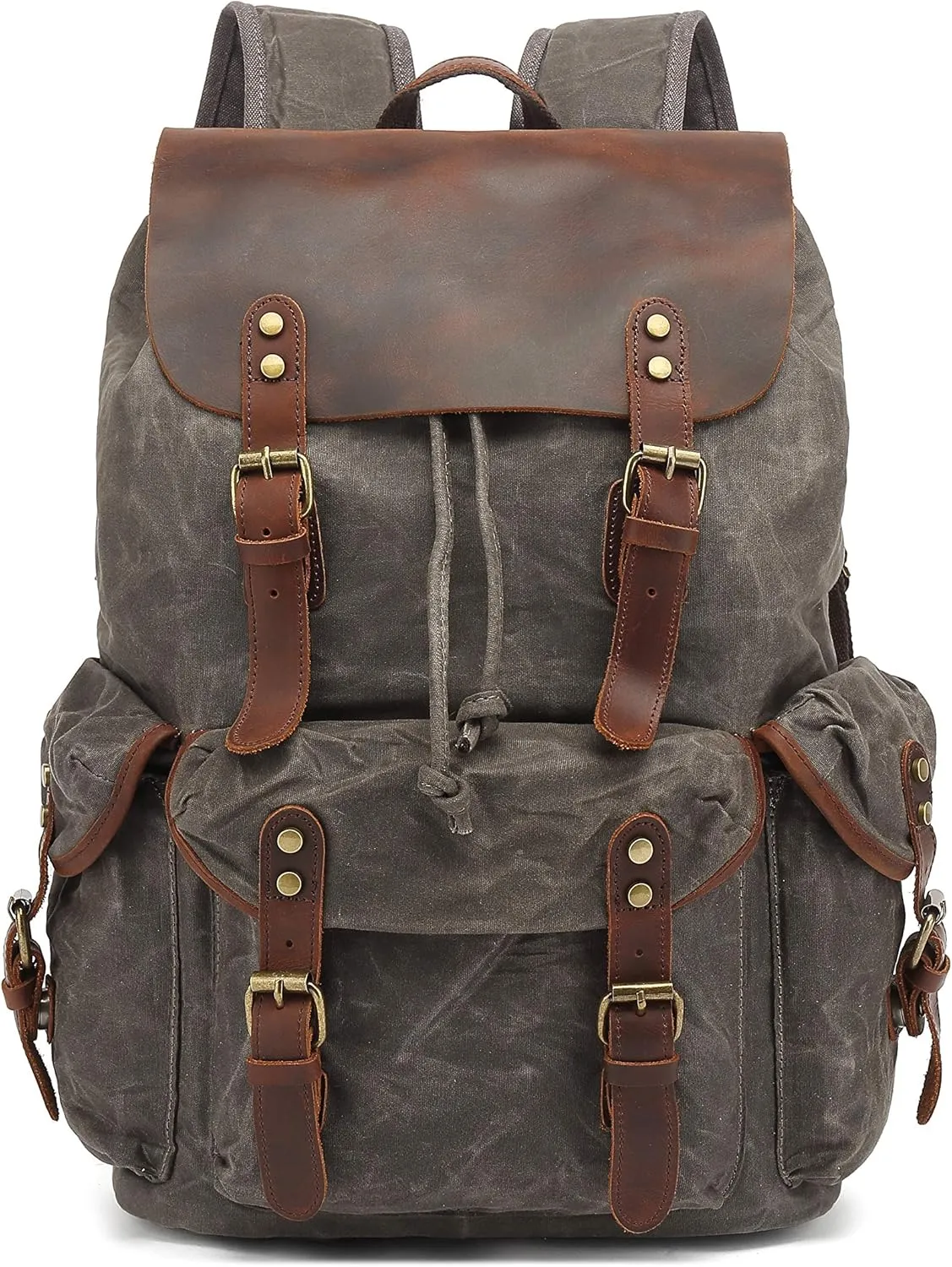 Genuine Leather Canvas waxed Backpack Travel Rucksack Laptop Bag