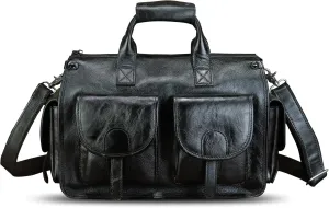 Genuine Leather Messenger Bag and Briefcase Purse for Men Real Leather Shoulder Bag Top Handle Satchel Purse for Laptop Strap