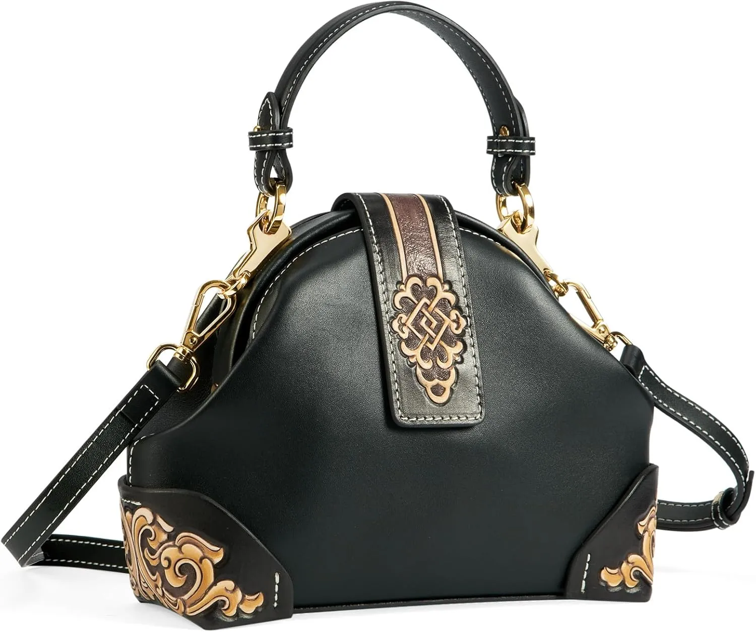 Genuine Leather Shoulder Bag for Women Hand Carved Painted Leather Clutch Saddle Bag Handbag Under the Arm Purses