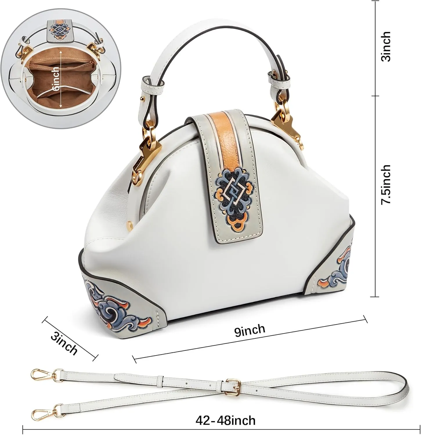 Genuine Leather Shoulder Bag for Women Hand Carved Painted Leather Clutch Saddle Bag Handbag Under the Arm Purses