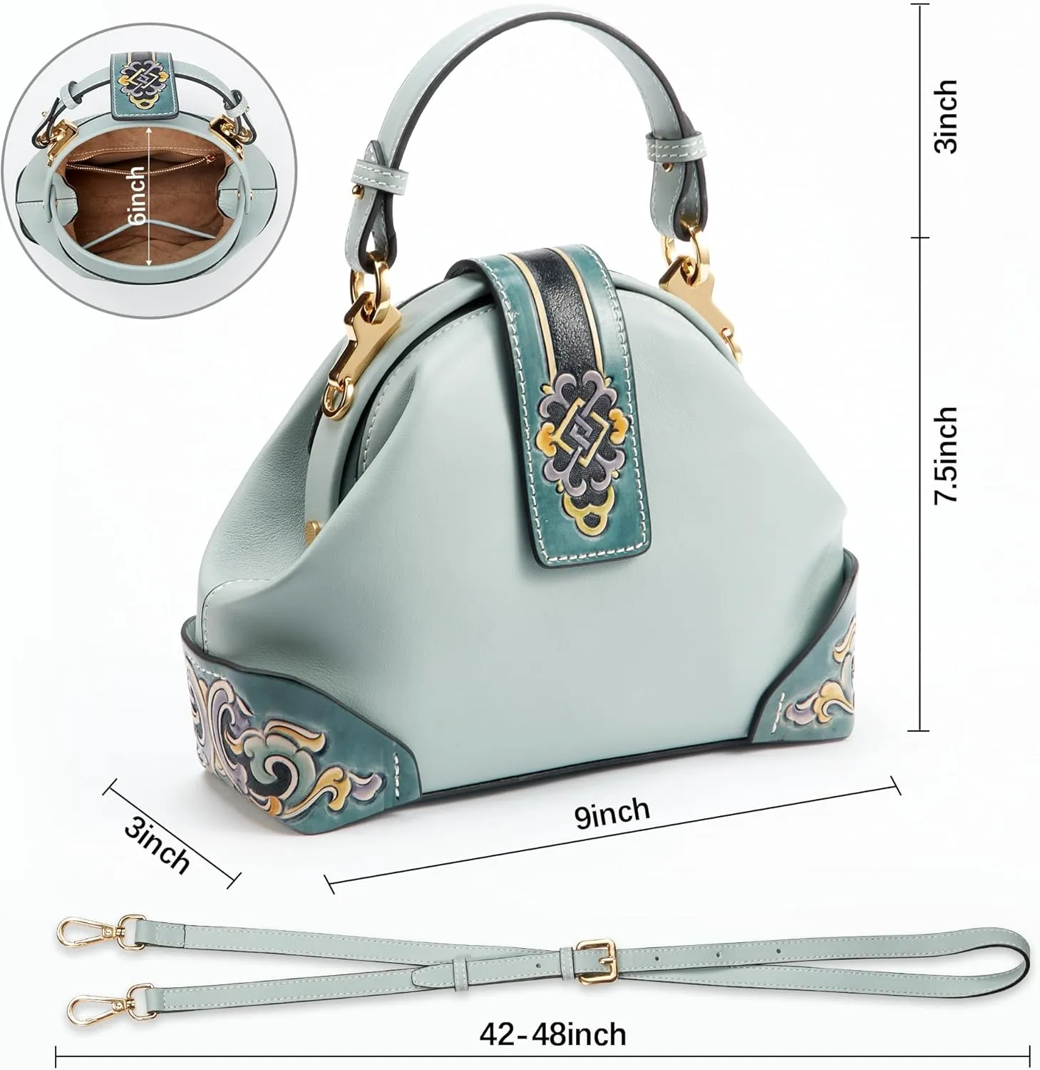 Genuine Leather Shoulder Bag for Women Hand Carved Painted Leather Clutch Saddle Bag Handbag Under the Arm Purses