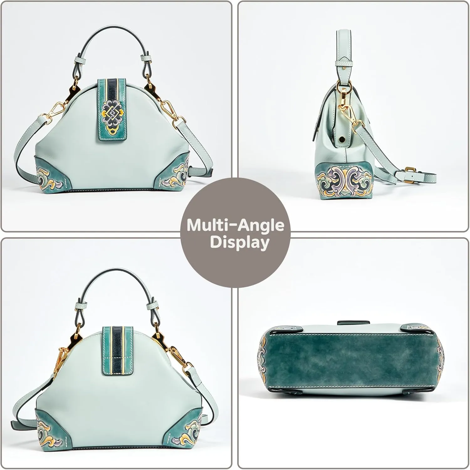 Genuine Leather Shoulder Bag for Women Hand Carved Painted Leather Clutch Saddle Bag Handbag Under the Arm Purses