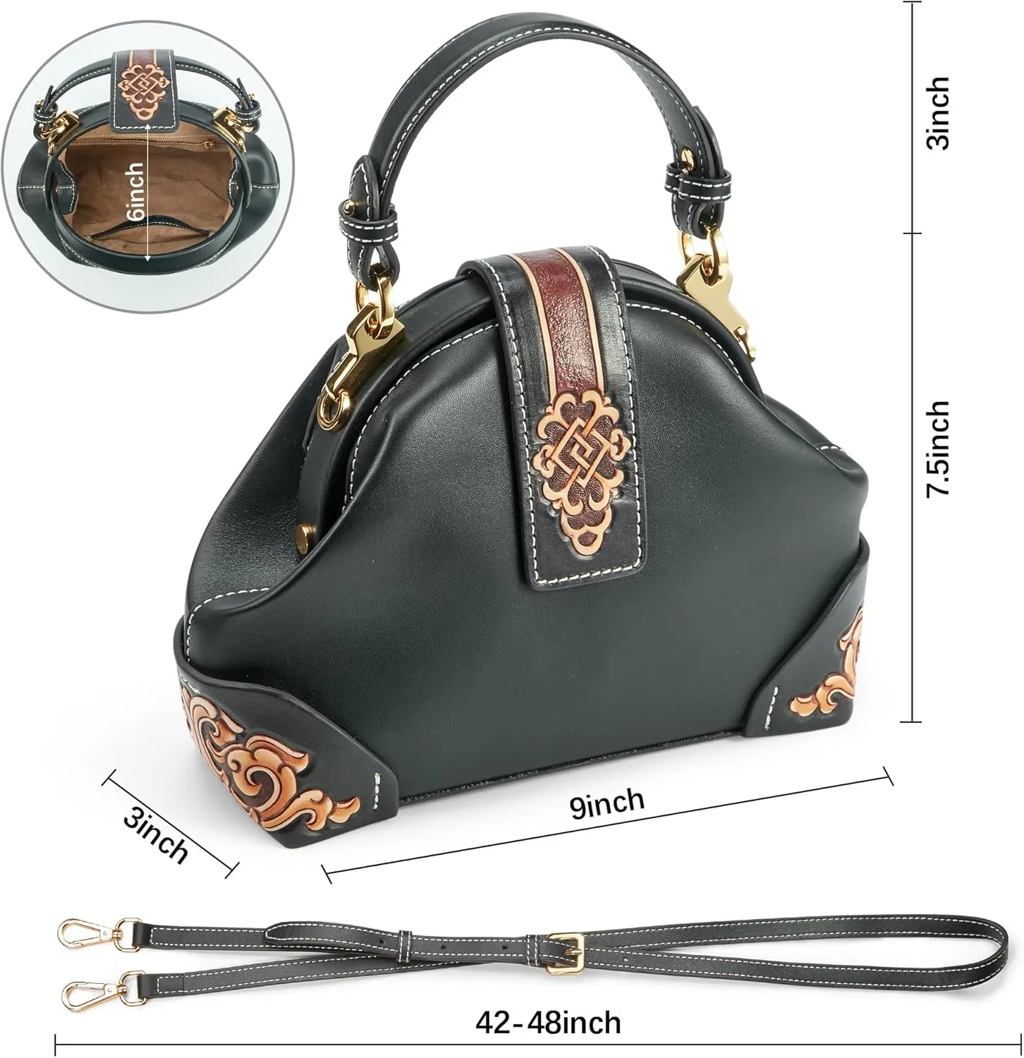 Genuine Leather Shoulder Bag for Women Hand Carved Painted Leather Clutch Saddle Bag Handbag Under the Arm Purses