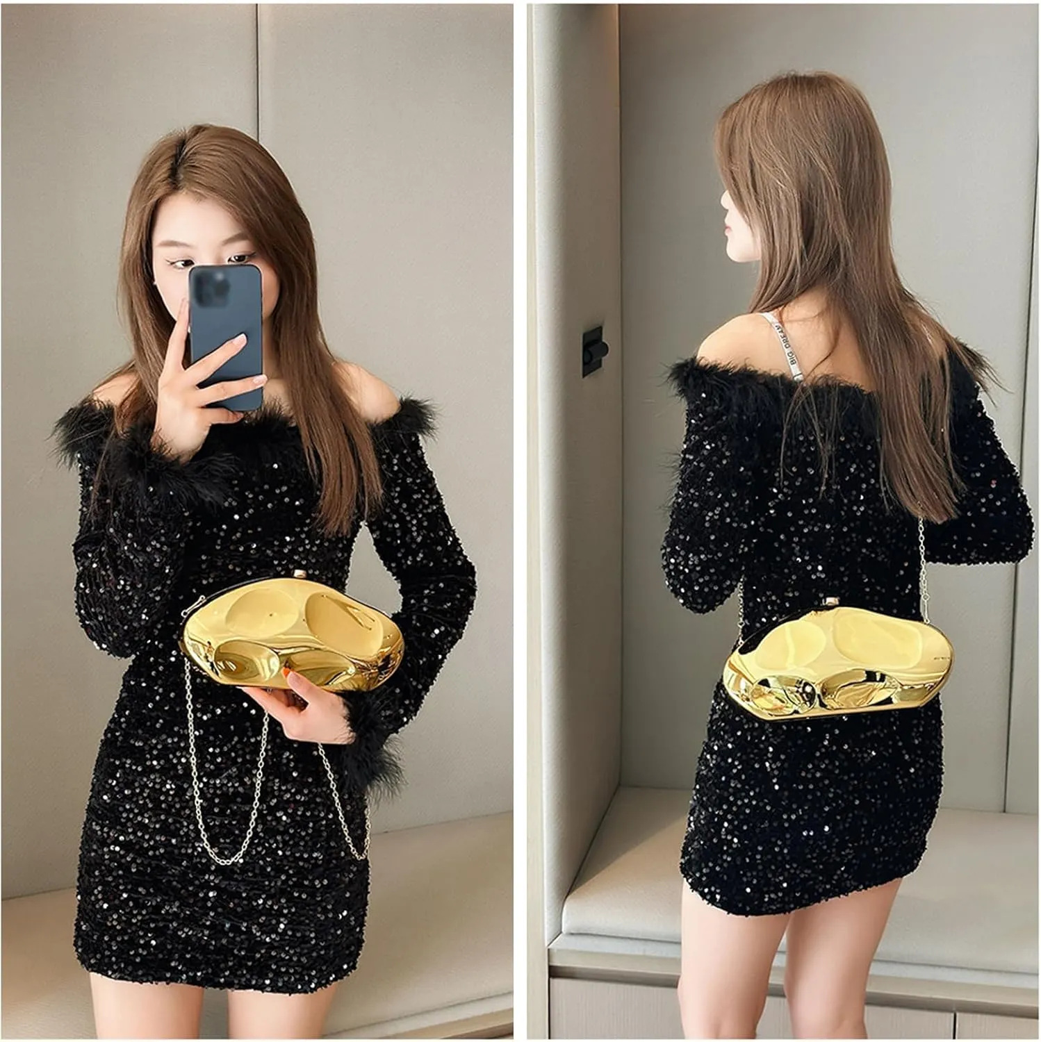 Geometric Acrylic Evening Clutch Purse for Women Metal Chains Unique Handbag for Wedding Party Prom