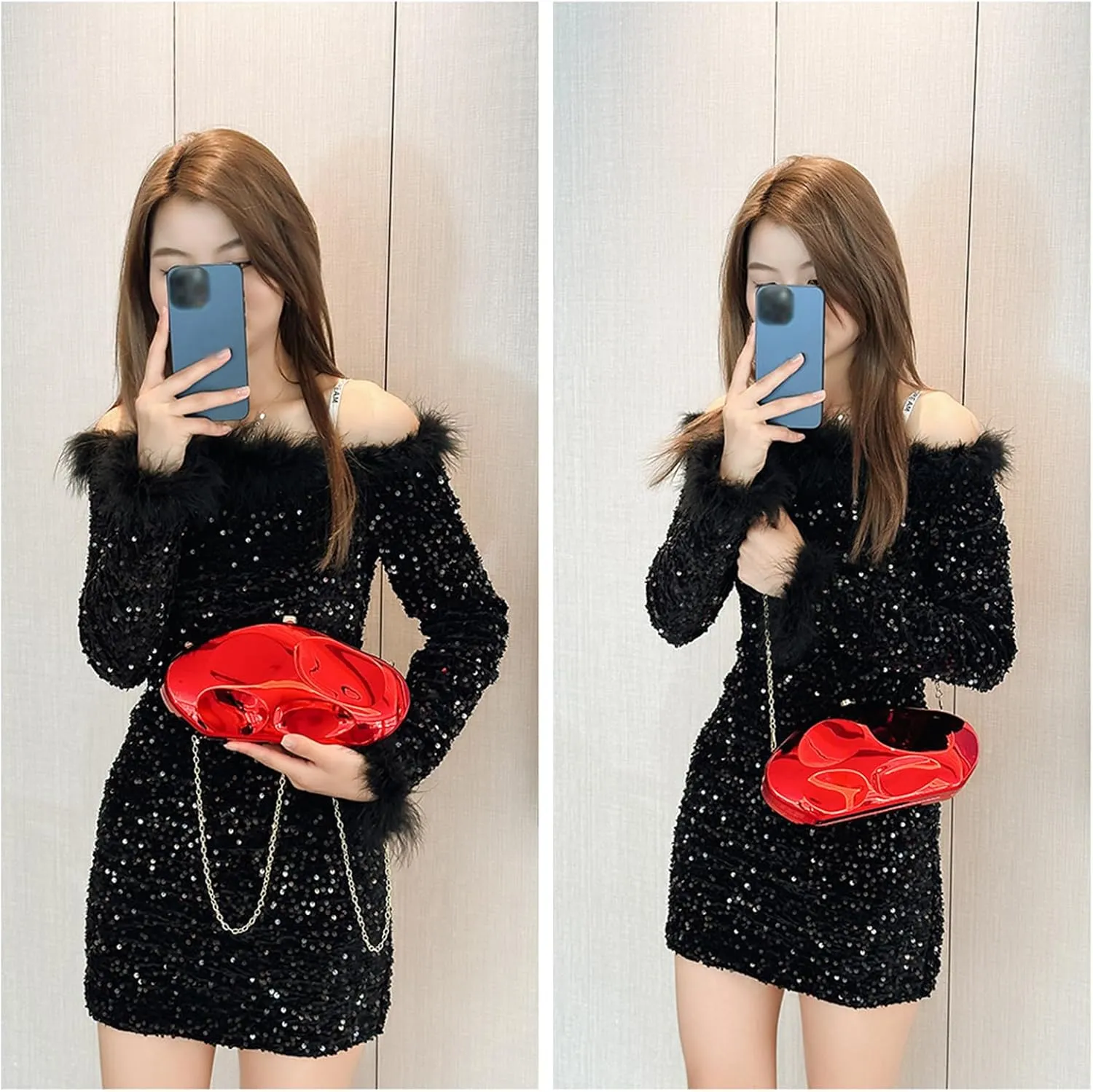 Geometric Acrylic Evening Clutch Purse for Women Metal Chains Unique Handbag for Wedding Party Prom