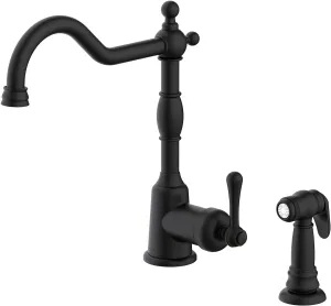 Gerber Opulence Black Kitchen Faucet with Side Spray - Farmhouse Style, Single Handle, Heavy-Duty Brass Construction, 2-Hole Installation in Satin Black