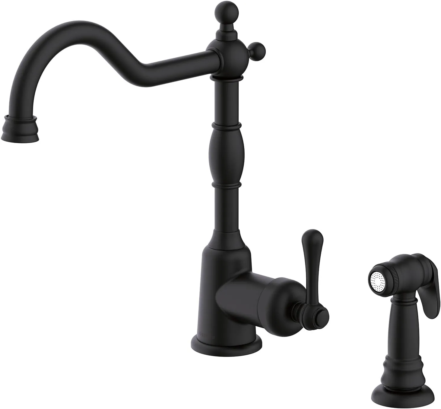 Gerber Opulence Black Kitchen Faucet with Side Spray - Farmhouse Style, Single Handle, Heavy-Duty Brass Construction, 2-Hole Installation in Satin Black