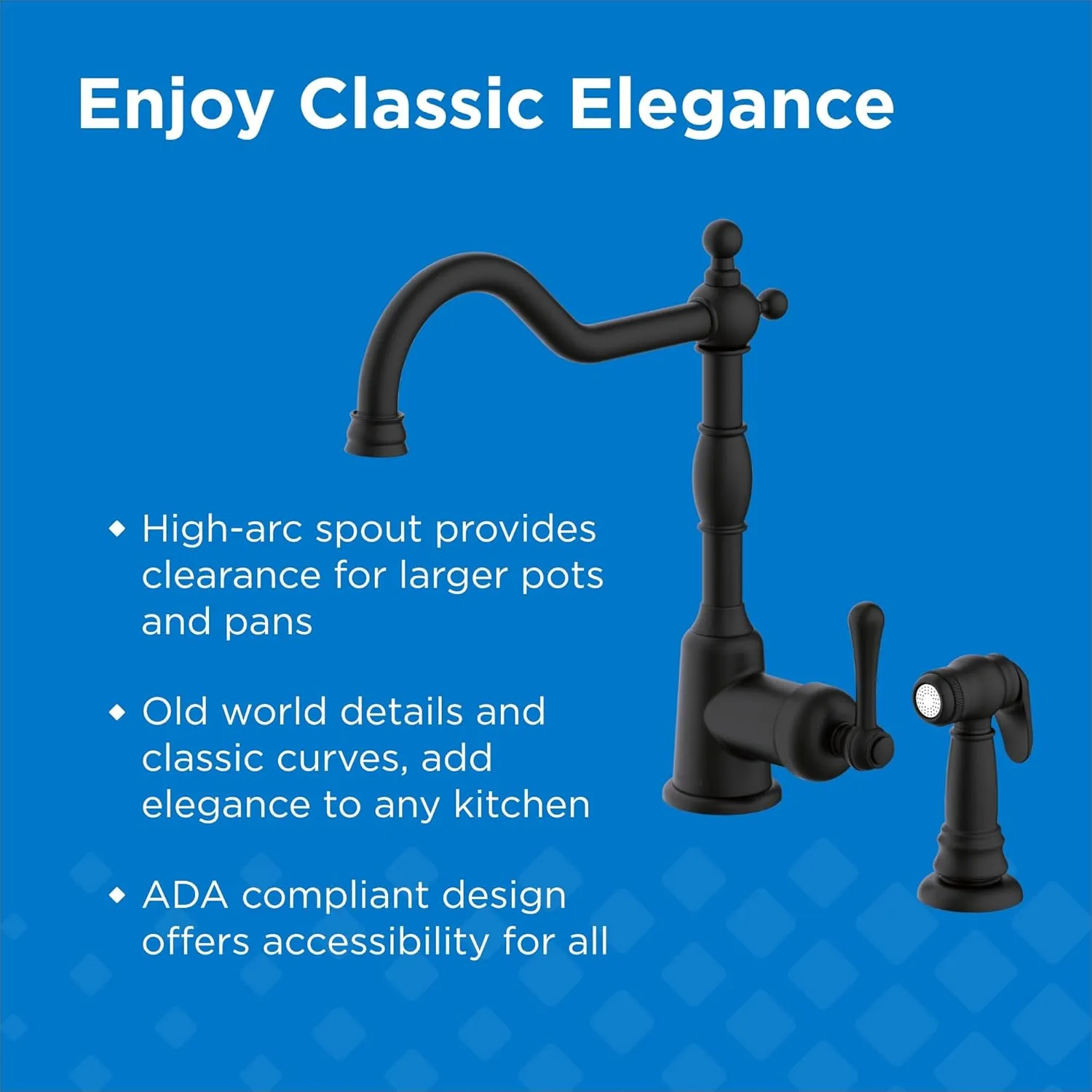 Gerber Opulence Black Kitchen Faucet with Side Spray - Farmhouse Style, Single Handle, Heavy-Duty Brass Construction, 2-Hole Installation in Satin Black