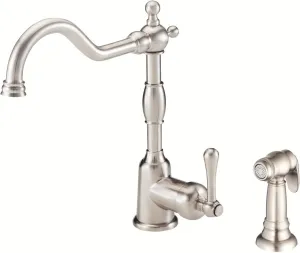 Gerber Opulence Kitchen Faucet with Side Spray - Farmhouse Style, Single Handle, Heavy-Duty Brass Construction, 2-Hole Installation in Stainless Steel