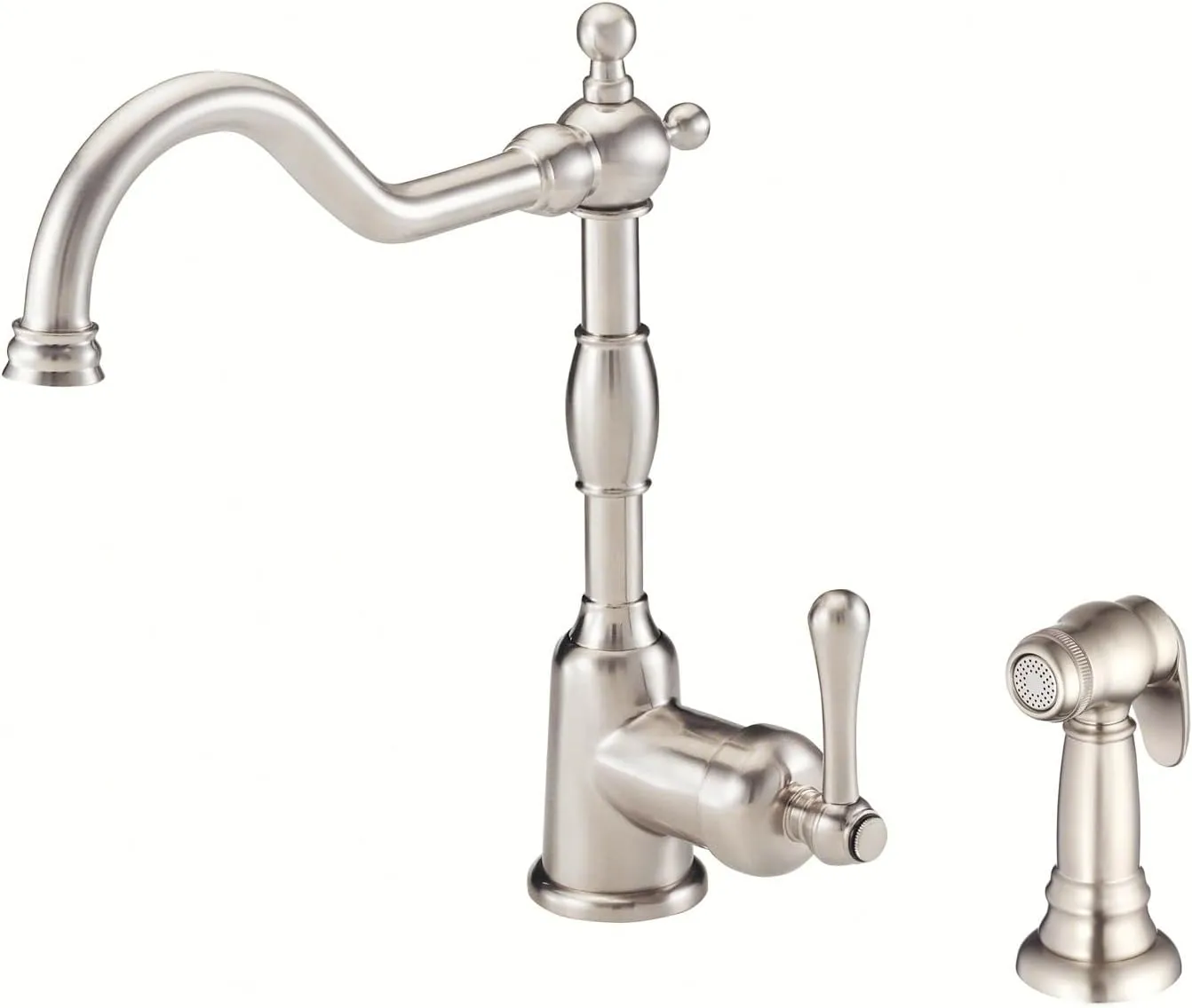 Gerber Opulence Kitchen Faucet with Side Spray - Farmhouse Style, Single Handle, Heavy-Duty Brass Construction, 2-Hole Installation in Stainless Steel