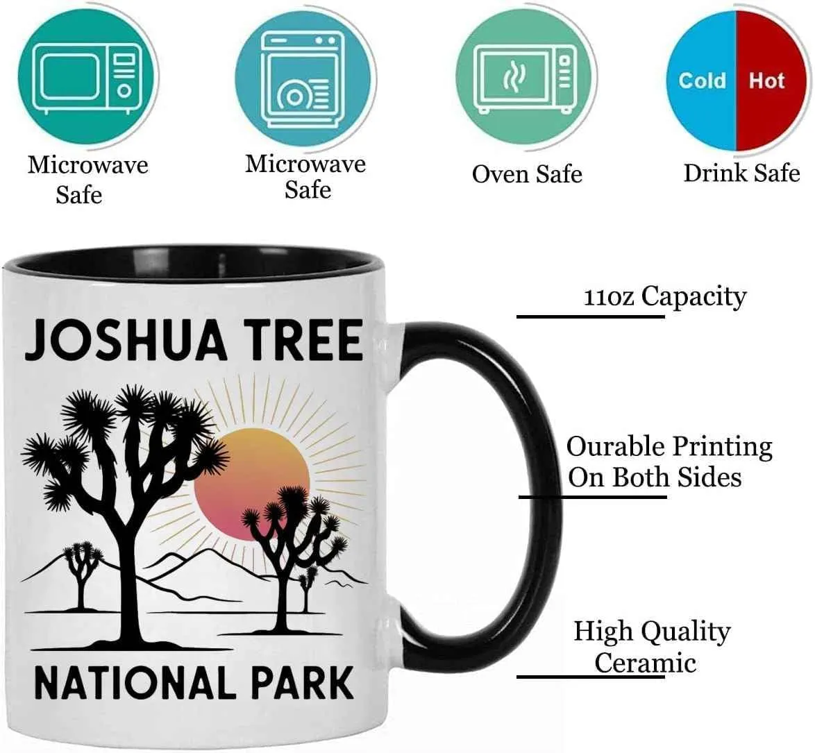 Gift Design Idea Vintage - Outdoor Camping - Family Trip - Desert Sunset - Gift for School Trip, National Park Souvenir, 11 Oz White Ceramic Black Inner Mug