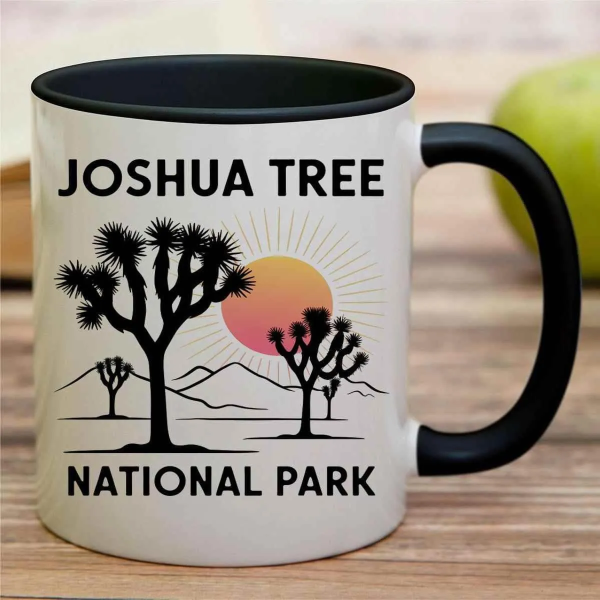 Gift Design Idea Vintage - Outdoor Camping - Family Trip - Desert Sunset - Gift for School Trip, National Park Souvenir, 11 Oz White Ceramic Black Inner Mug