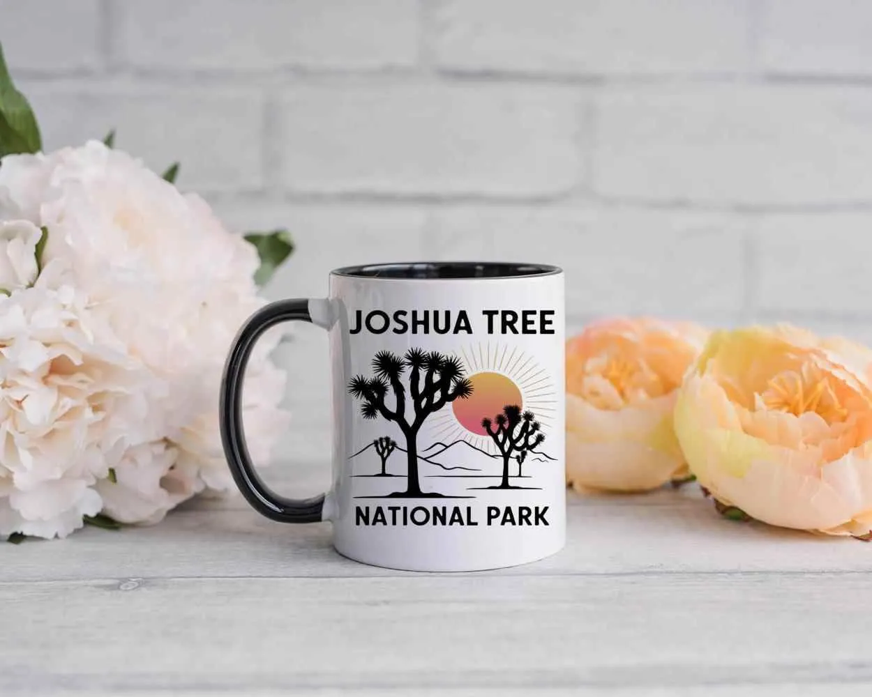 Gift Design Idea Vintage - Outdoor Camping - Family Trip - Desert Sunset - Gift for School Trip, National Park Souvenir, 11 Oz White Ceramic Black Inner Mug