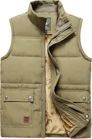 Gihuo Men's Sherpa Lined Fleece Vest Winter Fishing Travel Utility Vest Gilet