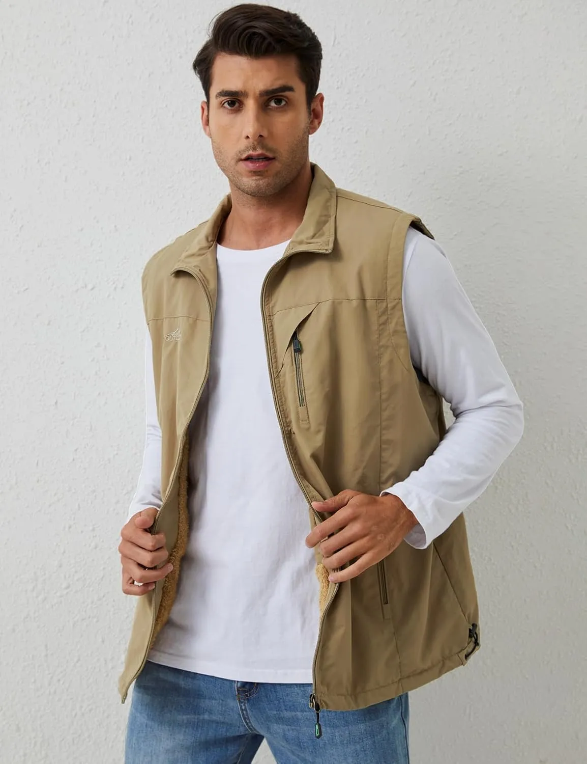 Gihuo Men's Sherpa Lined Fleece Vest Winter Fishing Travel Utility Vest Gilet