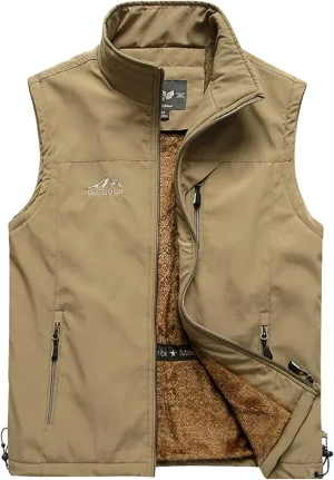 Gihuo Men's Sherpa Lined Fleece Vest Winter Fishing Travel Utility Vest Gilet