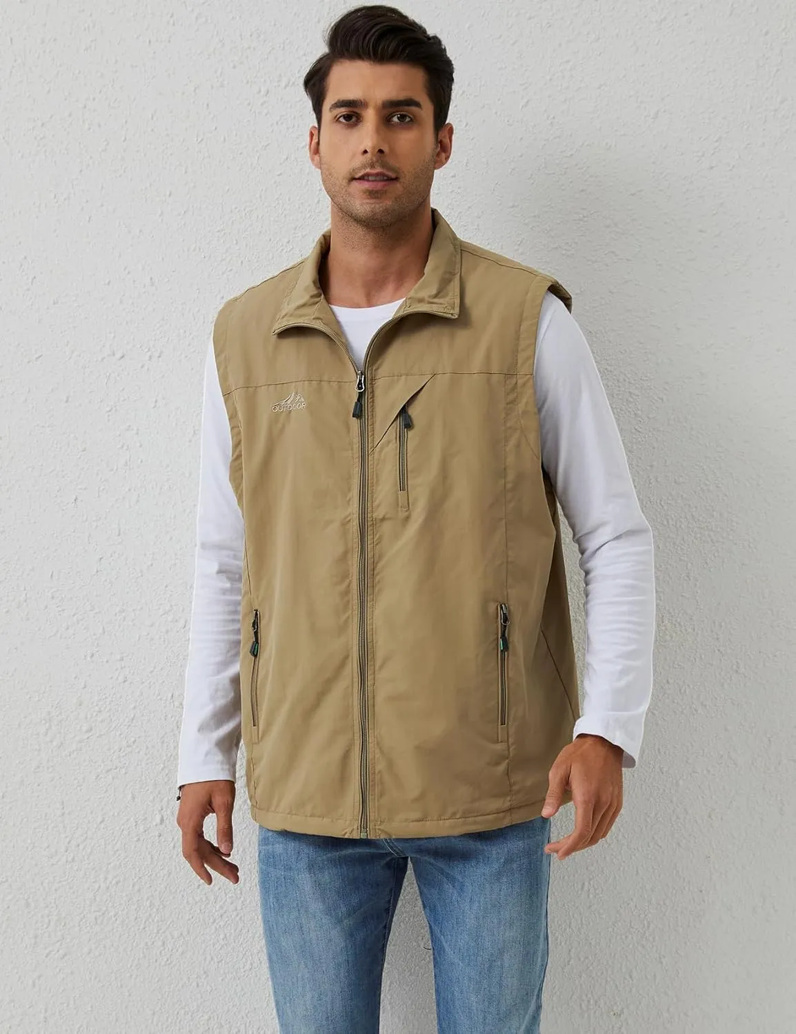 Gihuo Men's Sherpa Lined Fleece Vest Winter Fishing Travel Utility Vest Gilet