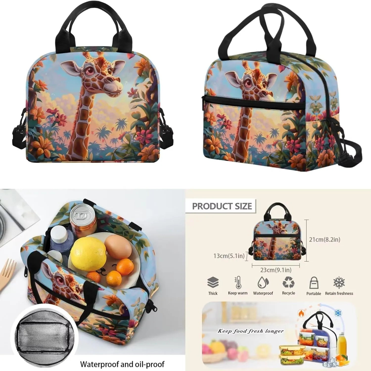 Giraffes 4Pc Backpack Set for Boys Multi-Functional Crossbody School Bag for Teen Boy Portable Food Bag for Travel Work Office Climbing School 4pack