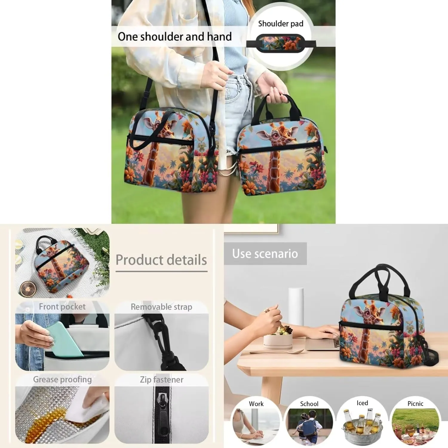 Giraffes 4Pc Backpack Set for Boys Multi-Functional Crossbody School Bag for Teen Boy Portable Food Bag for Travel Work Office Climbing School 4pack