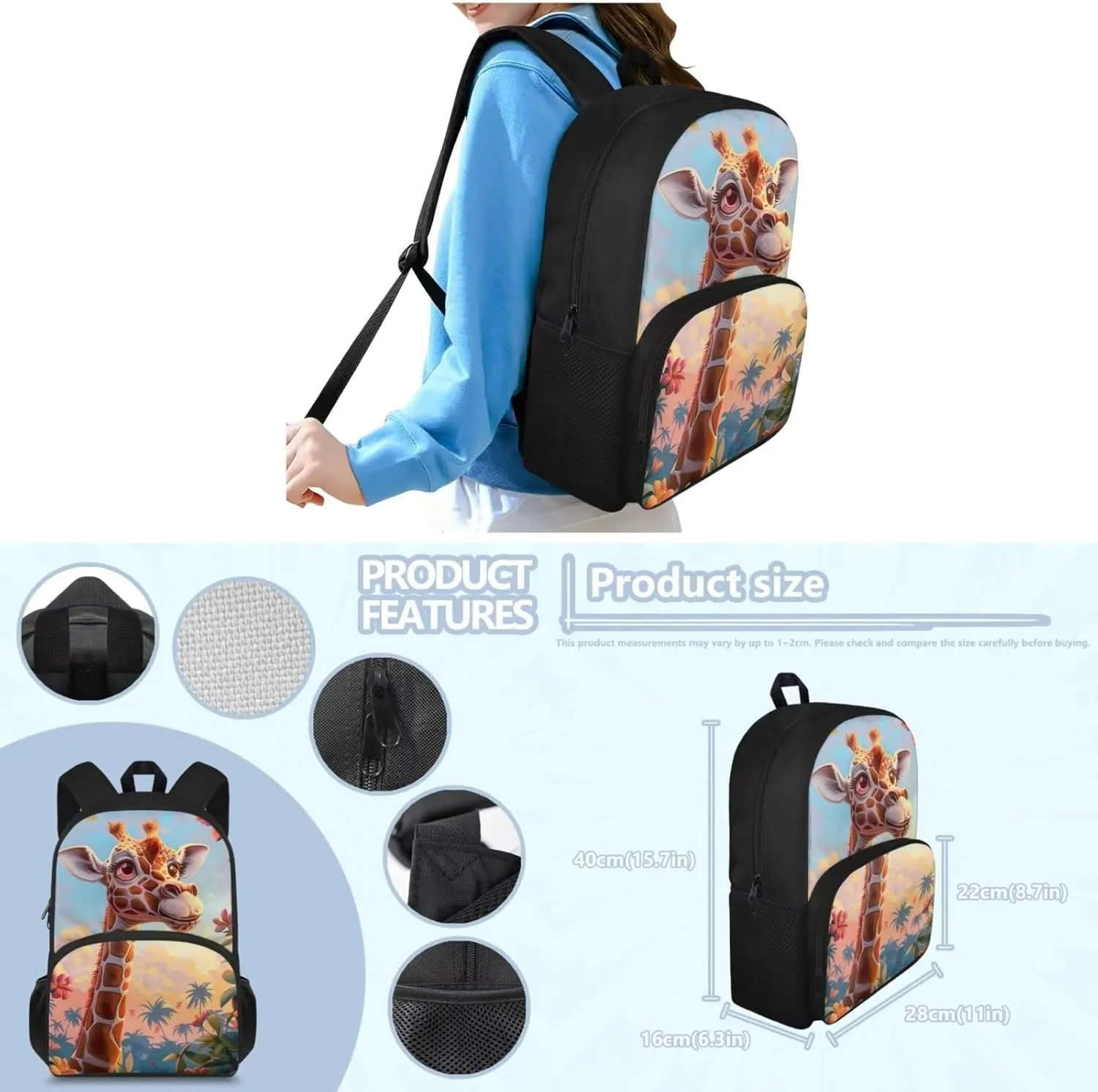 Giraffes 4Pc Backpack Set for Boys Multi-Functional Crossbody School Bag for Teen Boy Portable Food Bag for Travel Work Office Climbing School 4pack