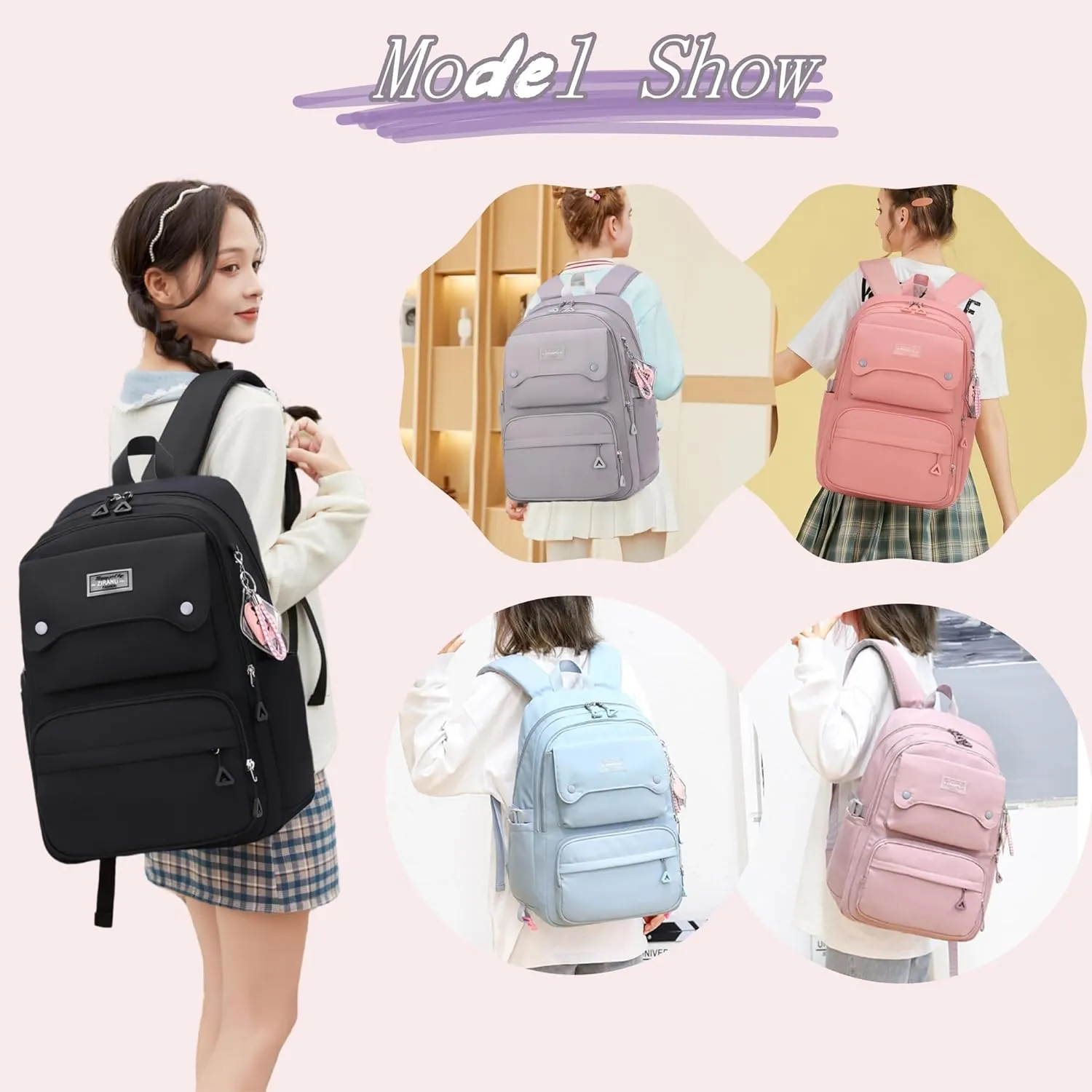 Girls Backpack for School Kids Pink, Multi-Pocket School Bag Backpack for Teen Girls Bookbag