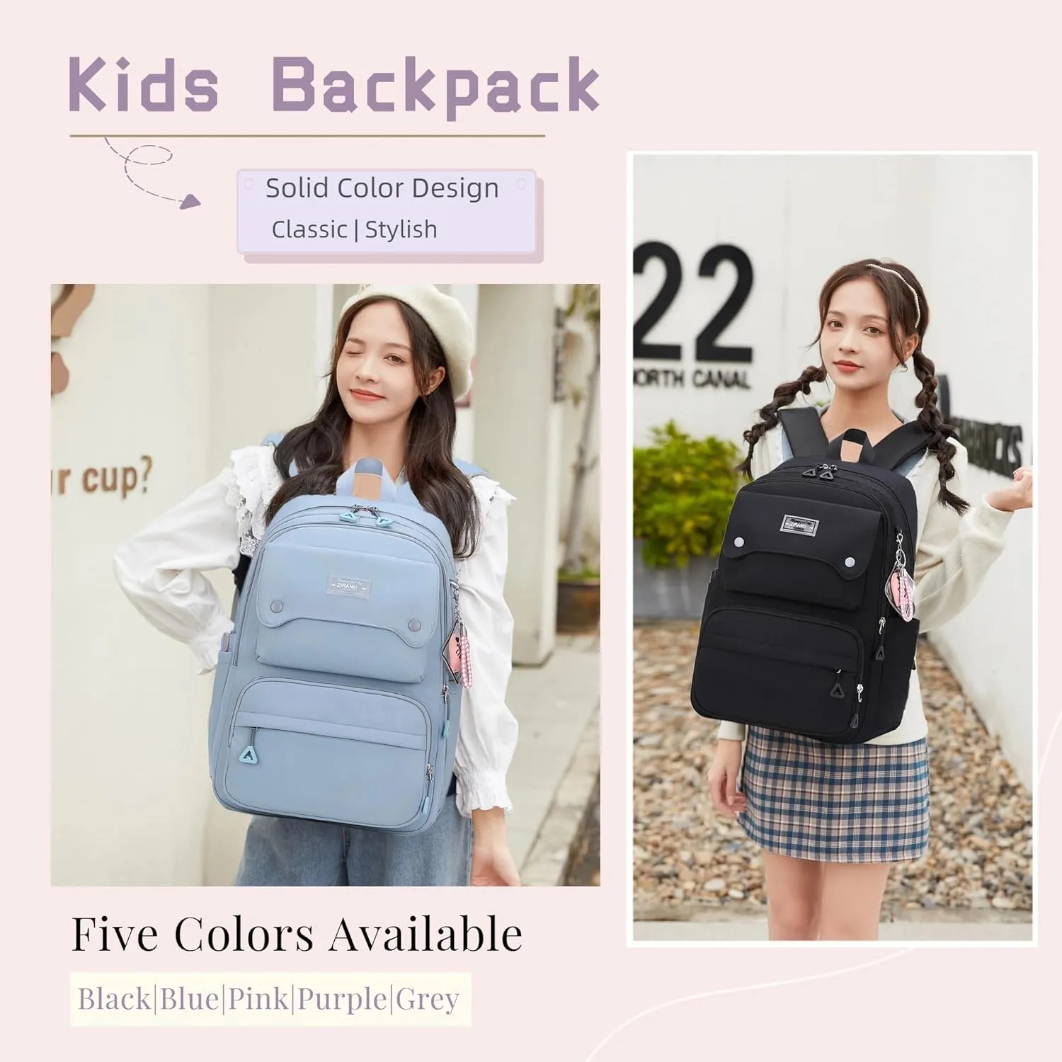 Girls Backpack for School Kids Pink, Multi-Pocket School Bag Backpack for Teen Girls Bookbag