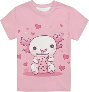 Girls Short Sleeve Shirt with Cute Graphic Crewneck Pullover Tees Tops for Kids 2-16 Y