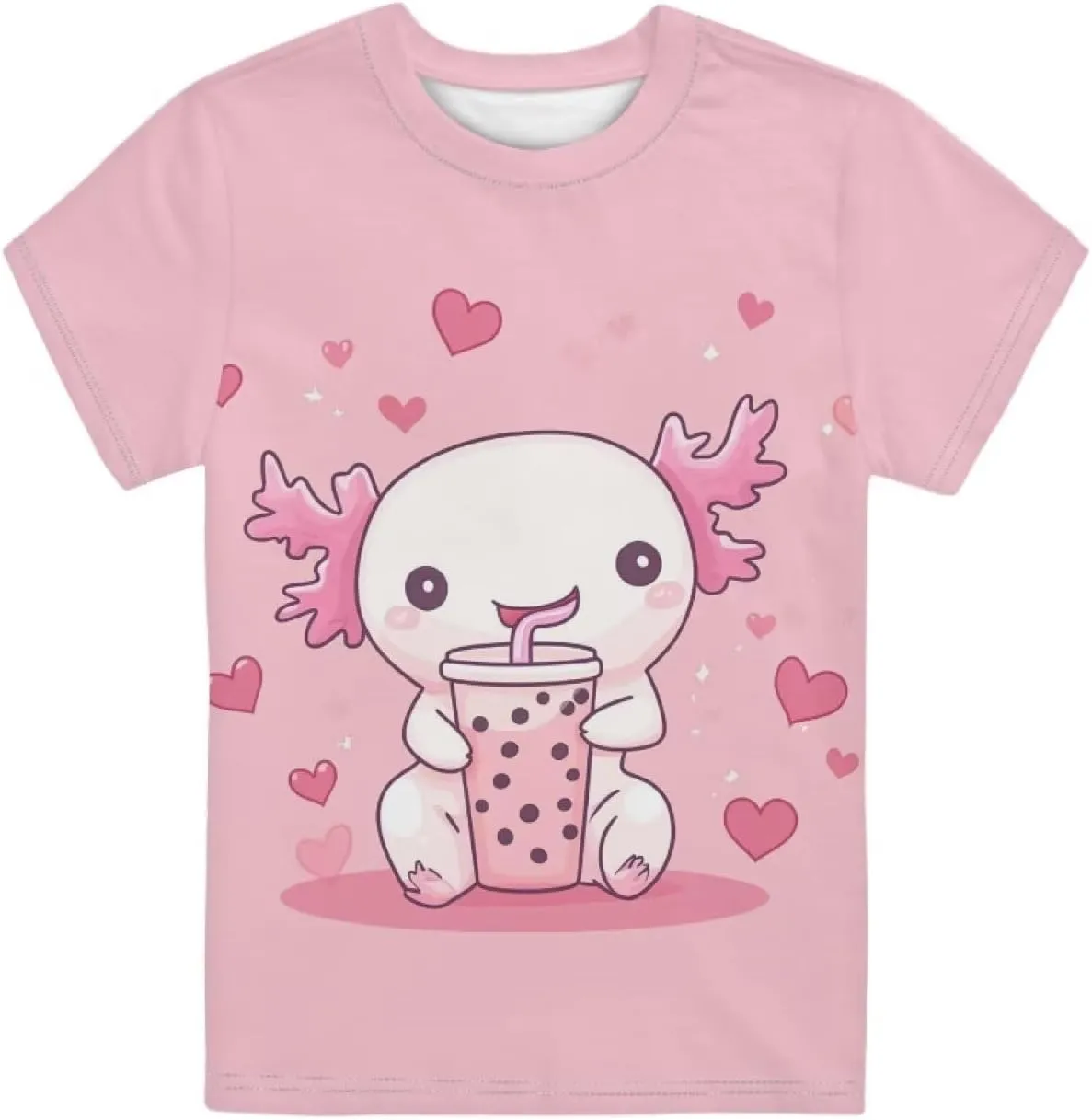Girls Short Sleeve Shirt with Cute Graphic Crewneck Pullover Tees Tops for Kids 2-16 Y