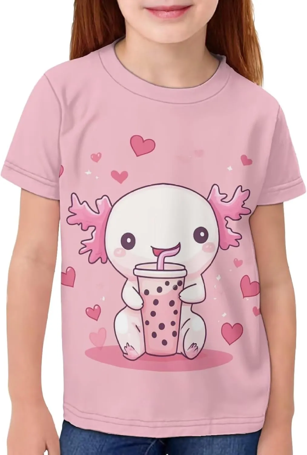 Girls Short Sleeve Shirt with Cute Graphic Crewneck Pullover Tees Tops for Kids 2-16 Y