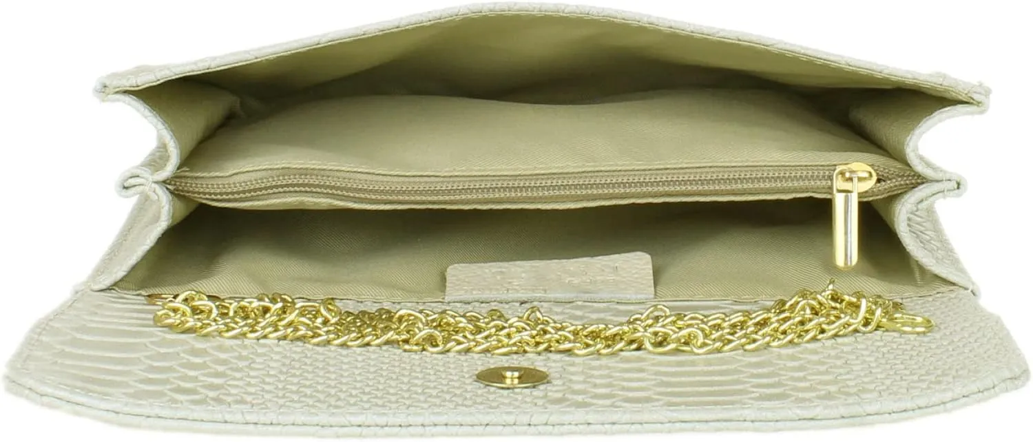 Girly HandBags Womens Italian Leather Snake Print Suede Clutch Bag