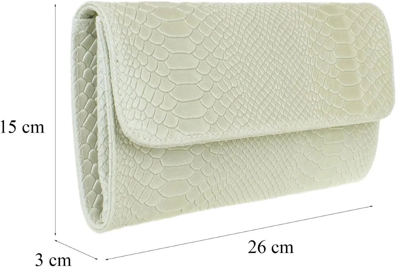 Girly HandBags Womens Italian Leather Snake Print Suede Clutch Bag